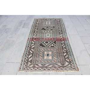 Turkish Vintage Rug, 3.7x7.4 ft Rug, <b>Brown</b> Polka dot <b>Wool</b> Rug - Product Image 1