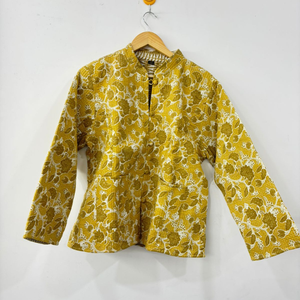 Superventas Otoño Invierno transpirable Handblock impreso algodón acolchado cuello mandarín chaqueta de manga larga hecho a mano Floral - Product Image 1