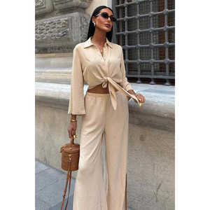 Traje Casual de Crepé Ayrobin 10179 Primavera/Verano, Camisa de Manga Tres Cuartos con Lazos y Pantalones con Abertura - Product Image 6