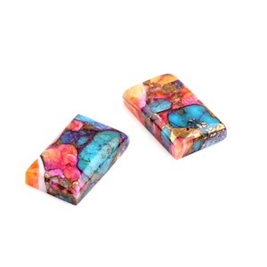 คุณภาพสูง12x20มม. ทรงสี่เหลี่ยมผืนผ้า Cabochon ผสมธรรมชาติ spiny หอยนางรมทองแดงสีเทอร์ควอยซ์อัญมณีหลวมทำเครื่องประดับ - Product Image 1