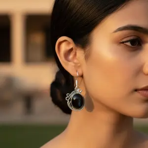 ต่างหูเงินแท้ 925 ประดับพลอยออนิกซ์สีดำ เพชร และทับทิม ชุบทอง 18K สไตล์โรสโกลด์ สำหรับผู้หญิง ใส่ได้ทุกวัน - Product Image 3