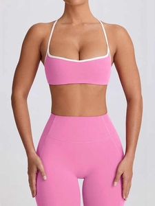 Femmes été minceur deux pièces ensemble de sport en gros nouveaux Leggings de Yoga avec licou et haut sans manches survêtement confortable - Product Image 4