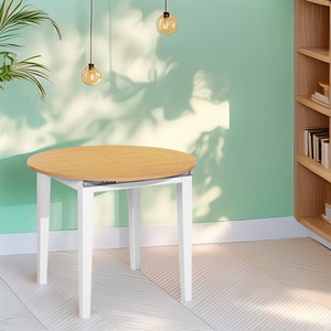 Tavolo da Pranzo Circolare Allungabile Well Home in Bianco e Faggio 90-120cm 75cm - Product Image 3