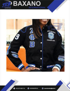 Veste bomber universitaire Zeta Phi Beta Sorority avec patchwork de lettres grecques, bleu noir, broderie premium, streetwear universitaire - Product Image 6