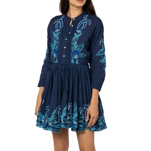Robe bohème à manches courtes faite main Créateur d'impression unique pour femmes Mini vêtements sexy - Product Image 1