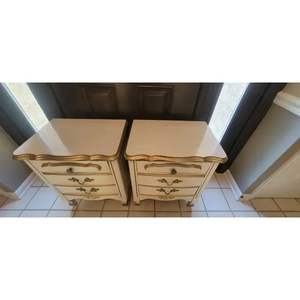 Exquisite French Style Cream & <b>Gold</b> Mahogany Nightstands Pair | Handmade Ornate <b>Bedside</b> <b>Tables</b> for Luxury Bedrooms - Product Image 2