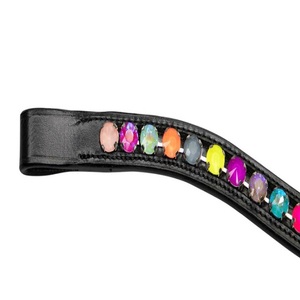 Bandeau de front exclusif Premium Genuine Bridle 100% Bandeau de front de cheval en cuir véritable avec cristaux multicolores Produits équestres - Product Image 4