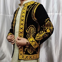 Gilet traditionnel afghan en laine avec dentelle pour homme, élégant |   Vêtement d'extérieur décontracté d'automne sans manches, brodé et respirant, pour le Mehndi du marié