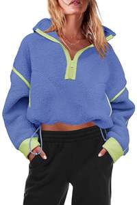 Sudadera con capucha de forro polar Sherpa para mujer, personalizada con estampado, cierre de cremallera de un cuarto, suave y cálida, de manga larga, con ribete en contraste, cómoda y casual. - Product Image 4