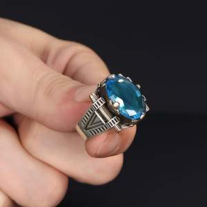 Azuris Custom Logo 925 Sterling <b>Silver</b> Ottoman Style Men's <b>Ring</b> Naturel Black Stone Handmade in Turkey VALKH1513 - Product Image 3
