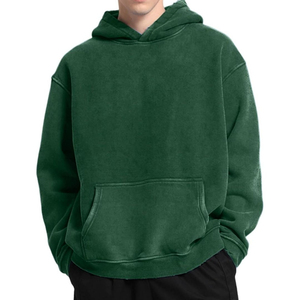 Sudadera con capucha con lavado ácido y bolsillos de canguro verde para hombre, Jersey de algodón 100% para hombre, ropa de calle, sudaderas con capucha lavadas Vintage de ajuste holgado - Product Image 2