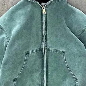 Streetwear personnalisé de haute qualité sweat à capuche à fermeture éclair polaire vierge vintage double couche lavage à l'acide soleil fané 3D - Product Image 4