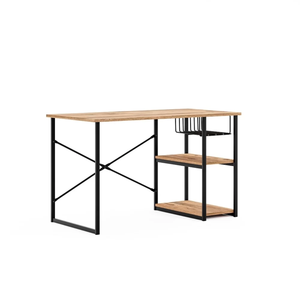 Bureau de jeu moderne en métal et bois, poste de travail à domicile avec étagère de rangement, table d'étude, bureau d'ordinateur - Product Image 1