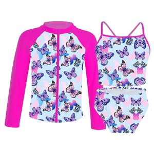 Girls Swimwear Outfits 3 pcs Rash Guard Swimsuit Kids Bikini Sport Tops Swim Shorts <b>Surf</b> Suit <b>Coat</b> Children's Beach Bathing Suit - Product Image 1