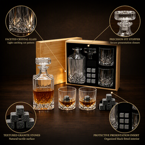 SHUNSTONE <strong>Crystal</strong> 26oz <strong>Whiskey</strong> <strong>Decanter</strong> Set Bamboo Box Chilling Stones Glassware Gift for Men Retail and Holiday Supply - Product Image 4