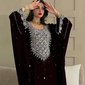 Robe Abaya Dubaï avec Perles à la Main en Georgette Vêtement Musulman Abaya Robes Farasha Jalabiya Hijab - Product Image 1