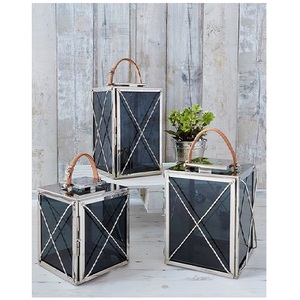Cadeaux votifs décoratifs modernes et lanterne à bougie en métal plaqué noir avec forme de rectangle en verre pour les hôtels, les cafés et les clubs utilisés - Product Image 6