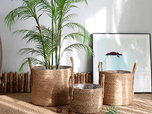 Venta al por mayor juego más barato de 2 cesta de jacinto de agua natural con asas para el hogar y el almacenamiento hecho a mano de Vietnam - Product Image 5