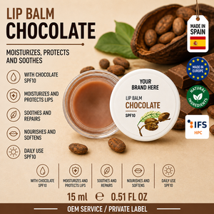 Bálsamo Labial de Chocolate de Marca Privada SPF10 15ml OEM |   Cuidado Labial Hidratante con Manteca de Karité y Vitamina E |   España UE - Product Image 1