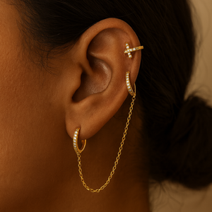 18k Gold Hoop <b>Earrings</b>-Statement Sparkle Duo - Product Image 2