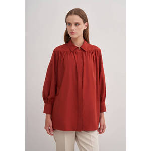 Blusa Holgada de Popelina con Bordado Floral y Cuello para Mujer - Product Image 2