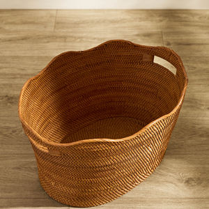 <b>Large</b> Rattan Wavy <b>Basket</b> with Handle Handmade Home <b>Storage</b> Organizer - Product Image 6