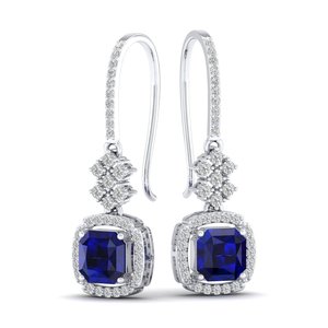 Pendientes Largos con Zafiro Azul de Corte Radiante de 4 Quilates REYES, para Mujer, Plata de Ley 925, Joyería con Moissanita - Product Image 5