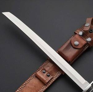 Jexa Tanto Sword Carbon Steel Blade Micarta Handle Partially Serrated Edge Lightweight Durable Leather Sheath 5-Year - Product Image 2