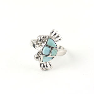 Anillo de cangrejo de mar de plata esterlina hecho a mano con joyería náutica clásica de Larimar para bodas y fiestas chapado en rodio - Product Image 2