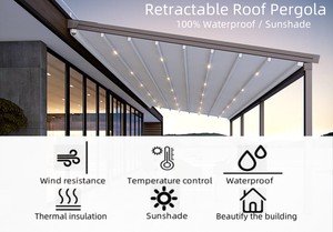 Pergola murale rétractable avec toit en PVC blanc, auvent de terrasse coulissant, couverture de patio - Product Image 2