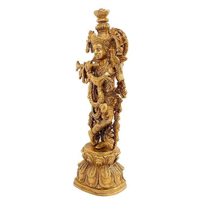 La estatua de Krishna con acabado antiguo más vendida para la devoción, la serenidad y la energía positiva, Ideal para la decoración del hogar y el uso en el templo, India - Product Image 2
