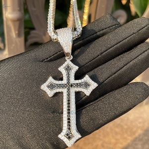 Bling <b>Cross</b> Pendant Luxury Trendy Hip Hop Sterling Silver Jewelry Black <b>White</b> Moissanite Rhodium Plated Iced Charm Unisex Gift - Product Image 6