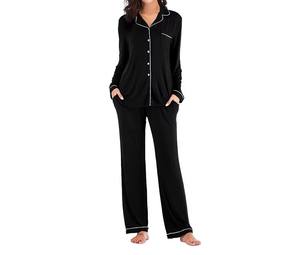 Logo personnalisé confortable couleur unie manches longues grande taille vêtements d'été doux et respirant ensemble de pyjamas pour femmes vêtements de nuit pour femmes - Product Image 1