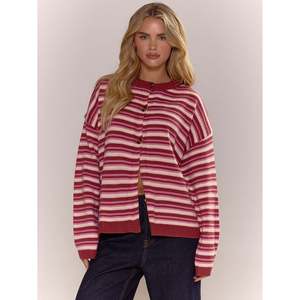 Cárdigan Largo a Rayas para Mujer, Cárdigan Informal con Estampado Acrílico para Primavera y Otoño - Product Image 1