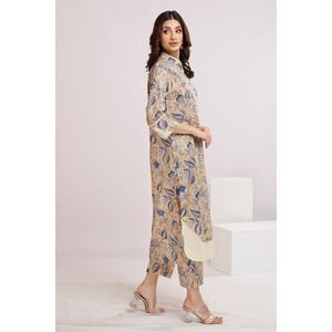 Ensemble de costume formel 2 pièces beige non cousu pour femme, motif floral uni, col mandala, sur mesure, grandes tailles XS, pour événements, avec fermeture éclair - Product Image 2