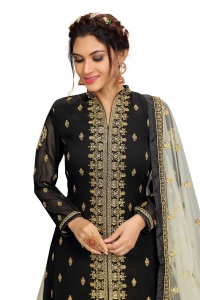 Trendmalls Femmes Ethnique Georgette Net Broderie Salwar Costume Ensemble Kurta Lehenga Dupatta (G80-Black) pour les Occasions de Mariage Tous - Product Image 5