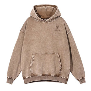 Vente directe d'usine : sweats à capuche effet délavé, logo personnalisé, couleur unie, coton mélangé, sweats à capuche effet délavé pour hommes - Product Image 1