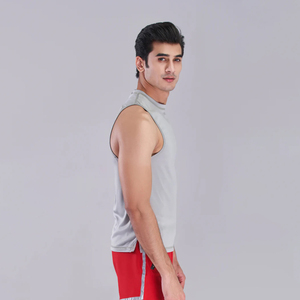 เสื้อกล้ามลำลองสำหรับผู้ชายฤดูร้อนแห้งเร็วระบายอากาศผ้าฝ้ายโพลีเอสเตอร์สีทึบพิมพ์ลายถักสำหรับออกกำลังกายในยิม - Product Image 3