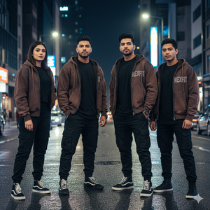 Sweat à capuche RexFit Sports marron à fermeture éclair avec logo en strass, sweat à capuche décontracté streetwear pour hommes et femmes, sweat à capuche marron de qualité supérieure à fermeture éclair - Product Image 3