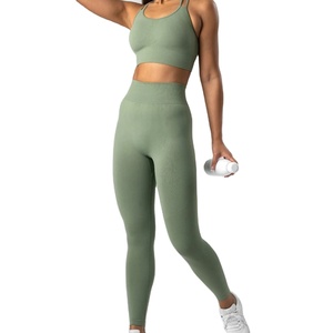 ชุดโยคะผู้หญิงคุณภาพเยี่ยม ผ้าแคนวาสเนื้อแน่น ระบายอากาศได้ดี แห้งเร็ว เอวสูง สองชิ้น ผ้าฝ้าย ชุดออกกำลังกาย ลดราคา - Product Image 4