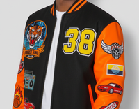Veste de sport Neo Tokyo Cyber Racers pour homme, streetwear, col montant, orange et noir, style bomber