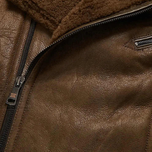 Stitchmode Custom Men's Real Brown Sheepskin Shearling Leather Jacket Estilo único Collar Punk Leather Jacket - Product Image 3