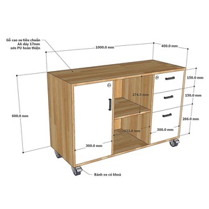 TCN68025 Minimalist Natural Wood Mobile Filing <b>Cabinet</b> Movable for Office Home Office or Workshop <b>Storage</b> - Product Image 6