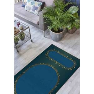 Alfombra de Oración Azul con Detalles Dorados: Tapete con Diseño Espiritual, Decoración para Mezquita, Alfombra Delgada de Tela No Tejida - Product Image 5