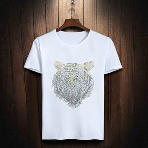 เสื้อยืดไรน์สโตนสำหรับผู้ชายเสื้อยืดลำลองผ้าคอตตอนถักลายว่างเปล่าสำหรับผู้ชาย - Product Image 4