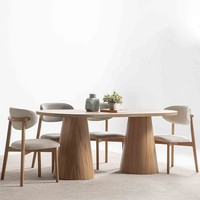 Table à manger extensible ovale en chêne massif, style farmhouse, base à double piétement, 60x36x29 pouces, moderne, Japandi, écologique