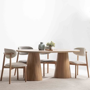 Table à manger ovale en chêne massif naturel avec base à double piétement 60x36x29 pouces, style moderne minimaliste, 6 places - Product Image 3