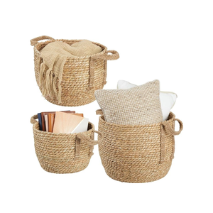 Set of 3 Hand Woven Hyacinth <b>Storage</b> Baskets Rectangle Laundry Hamper Injection Water Hyacinth <b>Toys</b> <b>Organizer</b> Handle-Wholesale - Product Image 1