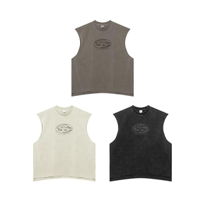 Camiseta holgada sin mangas para hombre, camiseta sin mangas con estampado de logotipo personalizado, camiseta sin mangas de algodón grueso para hombre - Product Image 5