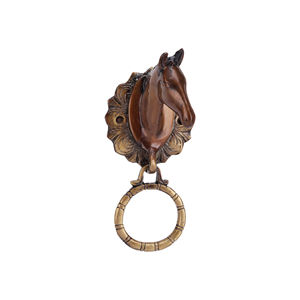 Shubham fait à la main tête de cheval en laiton heurtoir de porte poli religieux Feng Shui décor à la maison porte article décoratif - Product Image 1